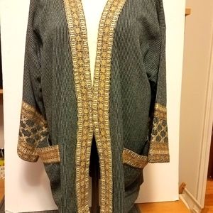 Frye Teal Blue Embroidered Oversize Kimono Cardigan Sz Medium